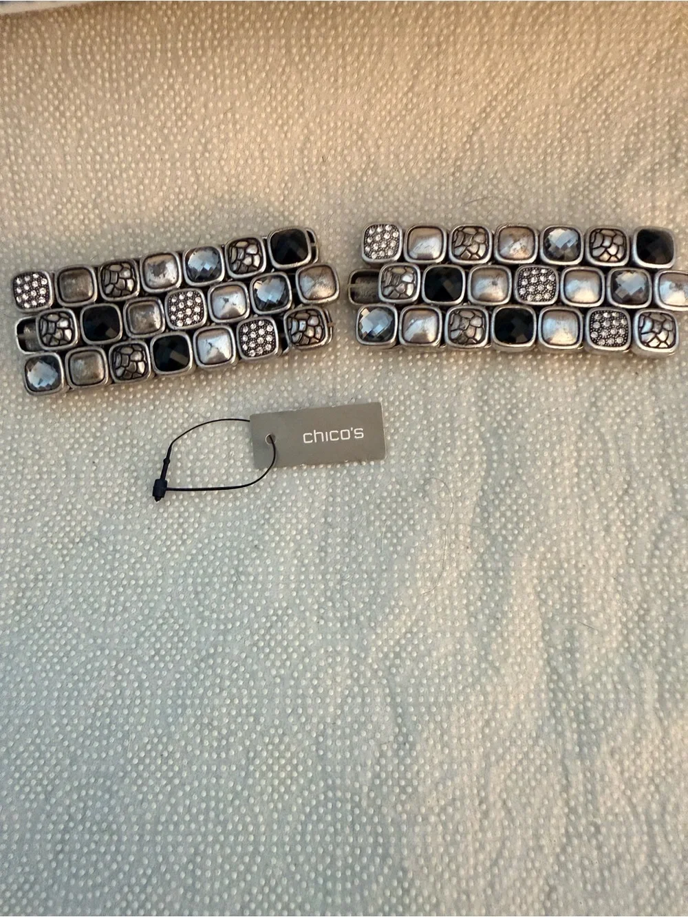Chico's Silver-Tone Multi-Panel Stretch Bracelet with Black Accents
